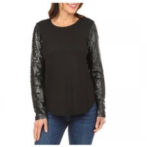 Cupio Black Sequin Statement Sleeves Blouse Long Sleeve Size Small